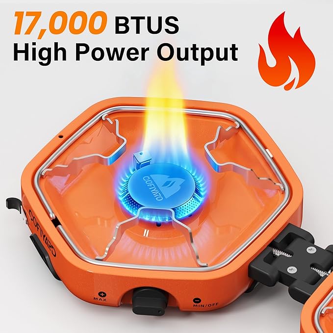 Cofiyard Propane 2 Burner Camping Stove with Carrying Bag, Portable Folding Gas Stove for Camping, Backpacking Camp Stove for Outdoor Cooking with 17,000 BTU Adjustable Burners for BBQ, Tailgating