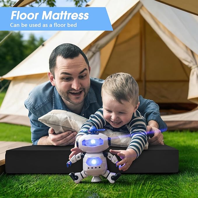 CYMULA Memory Foam Camping Mattress Pad,3inch Sleeping Pad for Camping,Non-Slip Bottom Floor Cot Car Mattress Bed with Retaining Portable Roll up Mattress Pad Mat for Travel Truck Guest Bed Tent