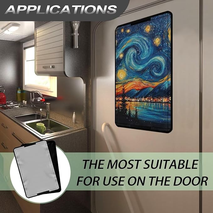 RV Window Shade Cover with Oil Painting Starry Sky, RV Door Window UV Protective Cover, Foldable Travel Trailer Motorhome Rv Screen Door Protector