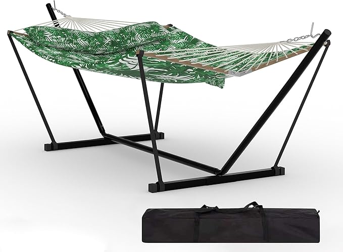 Garvee 2 Person Outdoor Hammock with Stand, Heavy Duty Portable Double Hammock with Balance Rope, MAX 450 LBS Capacity for Patio, Backyard, Garden, Beach