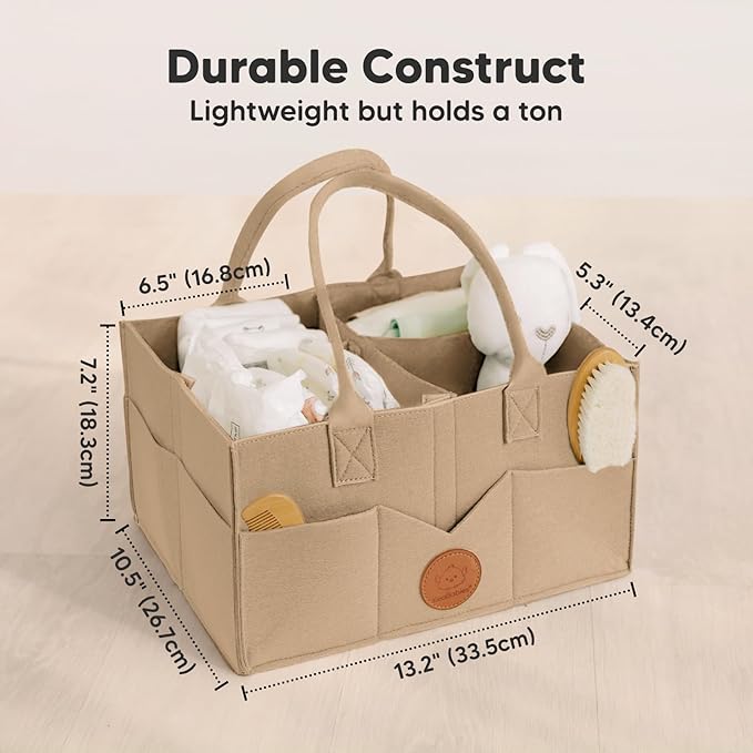 KeaBabies Baby Diaper Caddy Organizer with Handle - Portable Baby Car Organizers and Storage for Nursery, Changing Table, Large Shower Gift Basket for New Mom Gifts & Boy Girl Registry (Taupe)
