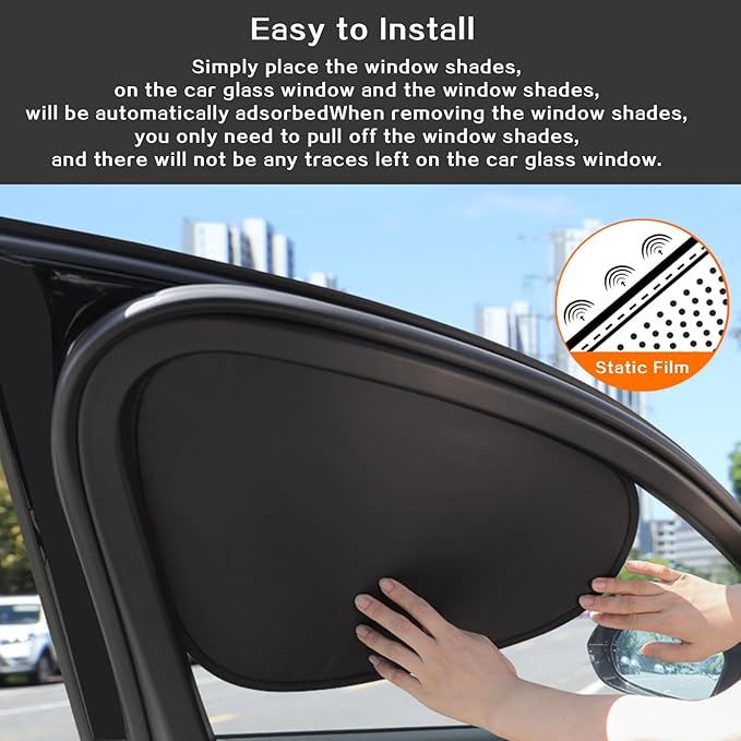 Car Window Shades, Electrostatic Adsorption Car Window Covers, Complete Blackout, UV Blocking, Suitable for Daily Travel, Family, Camping, Black