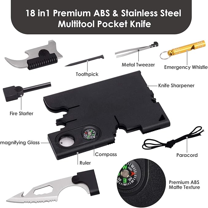 Credit Card Tool Multitool, Christmas Stocking Stuffers 18 in 1 Cool Gadgets, Useful Fathers Gift for Dad, Upgraded Multi-Tool Birthday Gifts Men Women Survival Wallet Tools with Screwdrivers Compass