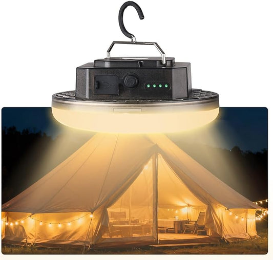Rechargeable LED Camping Lantern – Tent Light with 3 Modes & Stepless Dimming, USB-C Fast Charge, IPX5 Waterproof, Magnetic Hook, Portable for Glamping, Emergency, Hiking & Power Outages