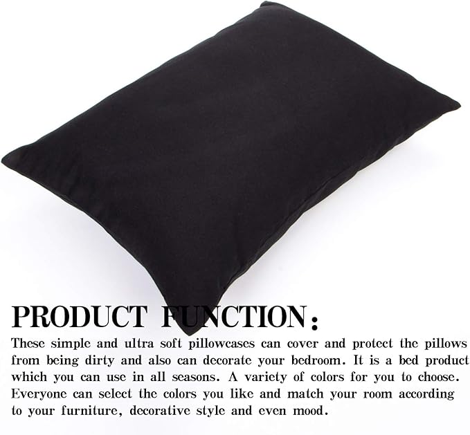 NTBAY Zippered Toddler Pillowcases Set of 2, 100% Brushed Microfiber 13x18 Pillowcases, Super Soft and Cozy Travel Kids Nursery Pillow Cases, 13x18 Inches, Black