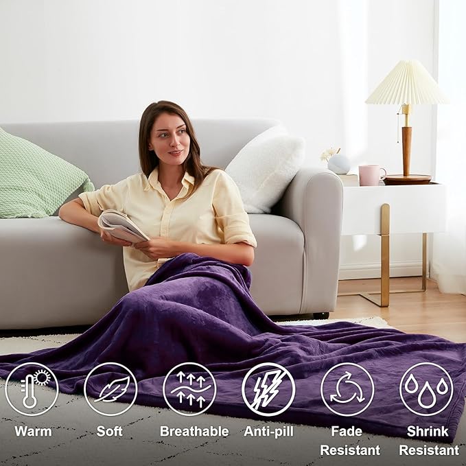 Hansleep Fleece King Size Blanket for Bed Purple, Super Soft Flannel Fuzzy King Size Plush Cozy Blanket for All Seasons, Purple, King 90x108 Inches