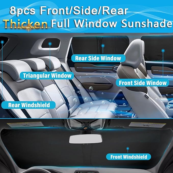 KMF 8pcs Full Window Sun Shades for Subaru Outback Wagon Accessories 2015-2019, Custom Fit Privacy Car Window Covers for Windshield Side Rear, UV Block and Blackout for Camping Outdoor