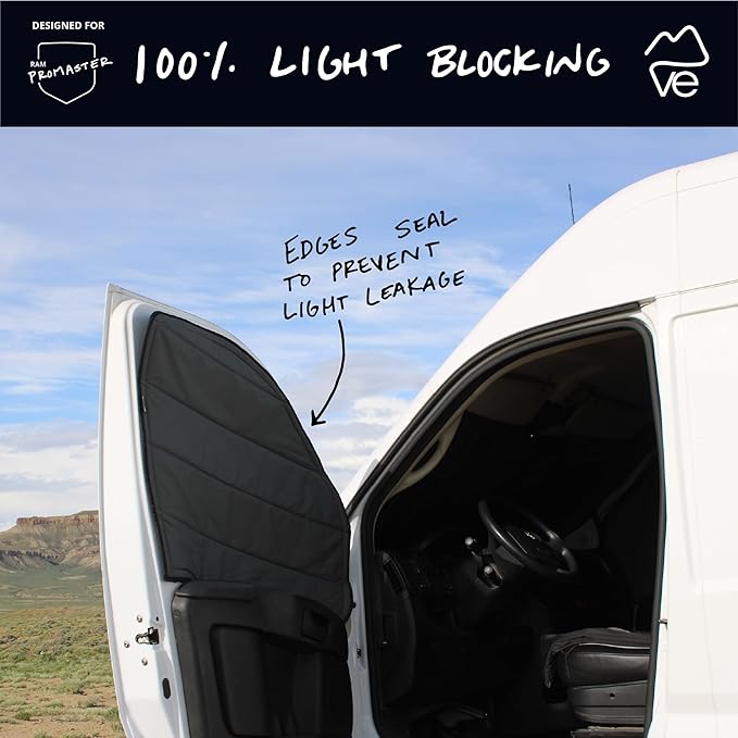 VanEssential Insulated Blackout Front Door Window Covers Designed for RAM Promaster Van Years 2014 to Current Model (Pair) - Charcoal Gray