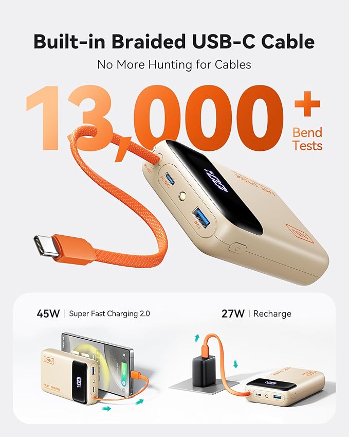 INIU 20000mAh Portable Charger, Small Power Bank, 45W PD Fast Charging Battery Pack, Fast Charging USB C in&Out Battery Pack, Travel Phone Charger for iPhone 17 16 15 Air Samsung S25 S24 Google, Beige