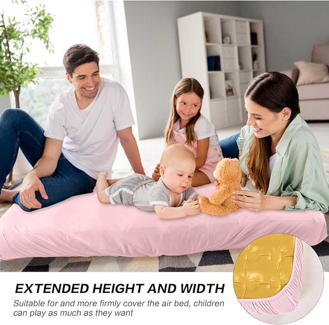 Breling Kids Air Mattress Fitted Sheets Compatible with Intex Cozy Kidz (Sheet Only) Toddler Inflatable Mattress Sheets for Kids Sleepover Party Travel Camping Airbed(Pink,2 Pcs)