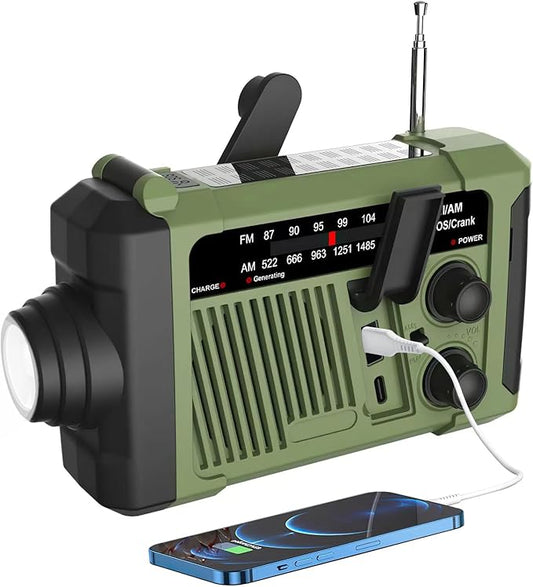 Emergency Hand Crank Solar Radio - AM/FM/WB NOAA Weather Radio with 1800mWh Battery, 3W Flashlight & Reading Lamp, SOS Alarm, Portable for Phone Charging (Green)