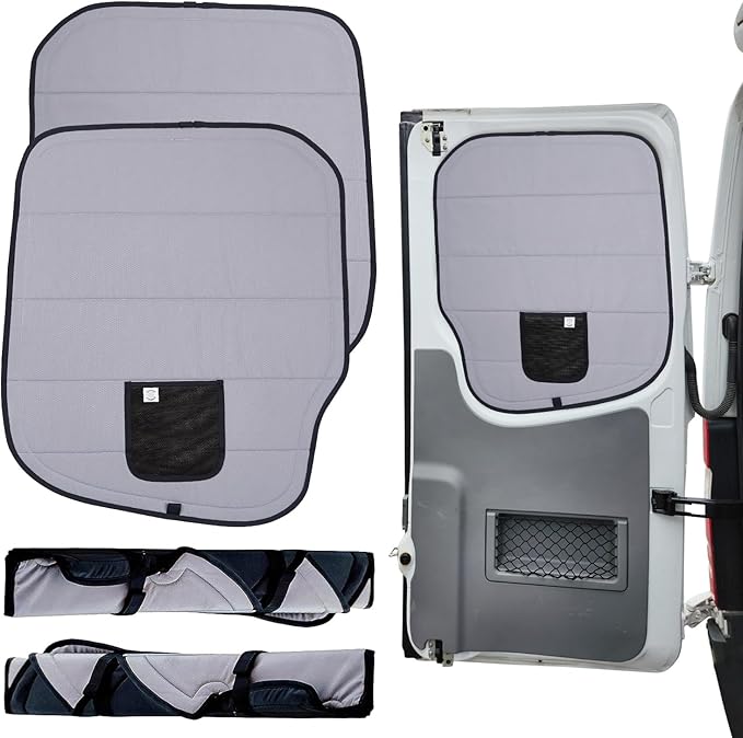 Living in a Bubble Insulated Blackout Rear Window Covers for Mercedes Benz Sprinter - Vanlife Must Have Accessories, Van Life Essentials (Pair) Gray - Rear Door 2007-2018 (NCV3)