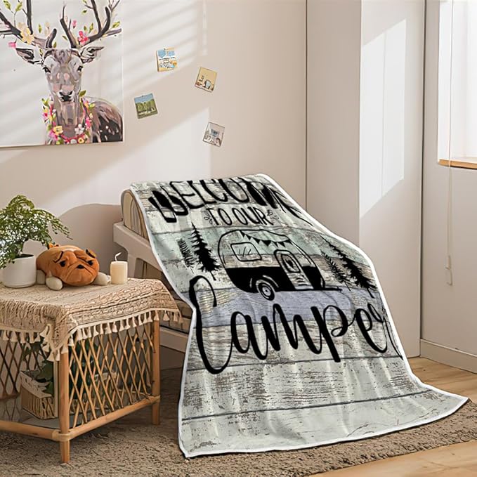 Travel Blanket, Camping Lovers Gift Ideas for Men or Woman, Campsite Outdoors RV Camper Hiking Blanket,Super Soft Flannel Blankets Gifts for Sofa Couch Bed Camper Outdoor 60"x90"