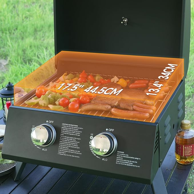 Portable Grill Propane. Portable Gas Grill With Dual Burners,Table Top Grill Propane Twist-Start Ignition, Perfect For Camping, Tailgating, And Grilling, With Easy Installation.