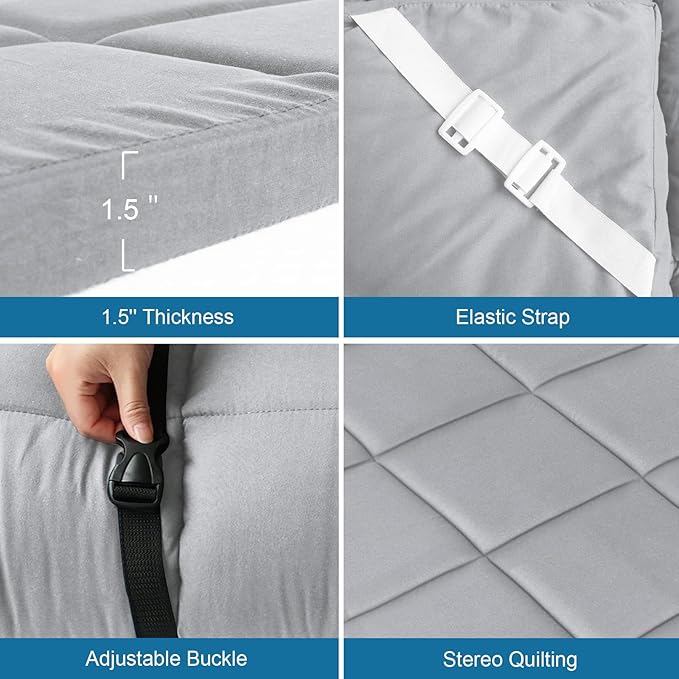 Cot Mattress Topper (Improved Thickness), Foam Quilted Pads for Camping, Soft Comfortable Sleeping Cot Mattress Pad Only, Camping Pad 75"x30" for Camp Cot/Rv Bunk/Narrow Twin Beds, Navy