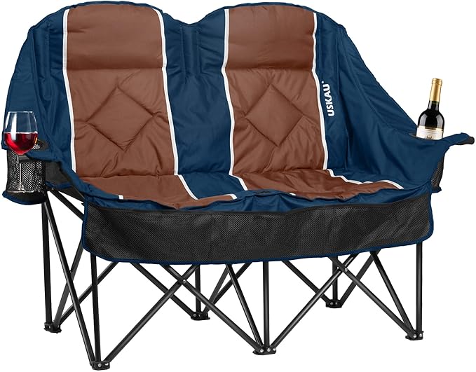Oversized Double Camping Chair - 2 Person Folding Loveseat for Campfire Snuggle Freedom, Heavy Duty 660LBS Support with Frustration-Free Oversized Carry Bag, Perfect for Couples, Dogs & Sports