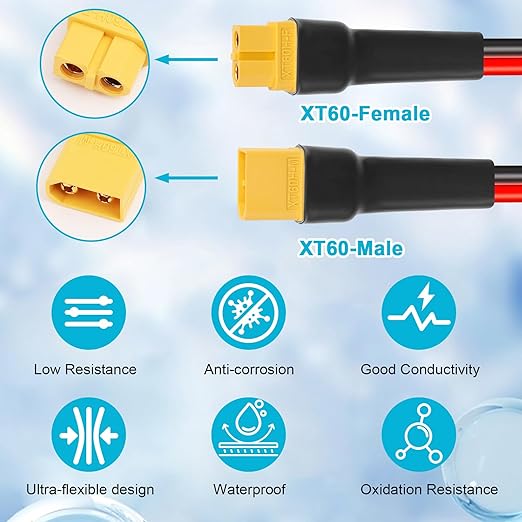 10AWG 3FT XT60 Extension Cable 2 3 5 10 15 20 25 30 35 40 50 75 100FT XT60 Female to Male Connector for Portable Power Station Solar Panel RC Battery