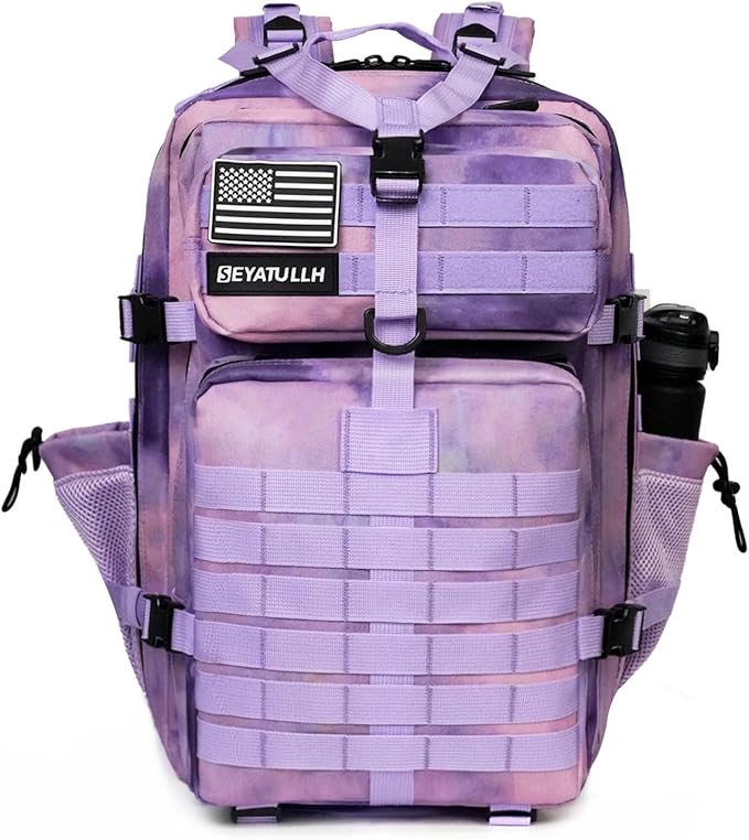 45L Military Tactical Backpack for Men & Women Bug Out Bag Assault pack Molle Daypack Hiking Trekking Rucksack (2.0 side pockets (cloud purple))