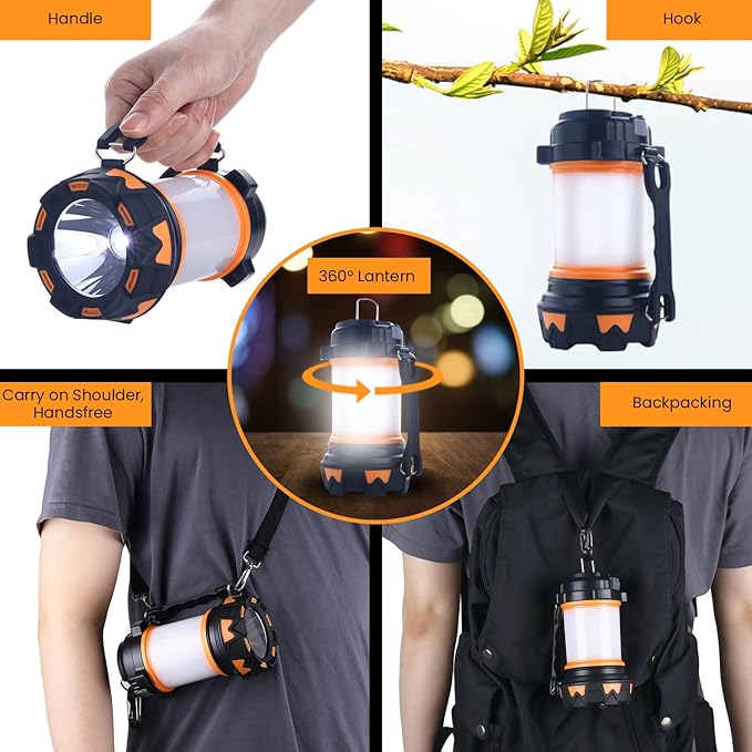 AYL LED Camping Lantern Rechargeable, Super Bright Lantern Flashlight and 360 Degree Illumination, Power Bank, IPX4 Waterproof for Hurricane Emergency Survival, Power Outages, Hiking, Home, Tent Light