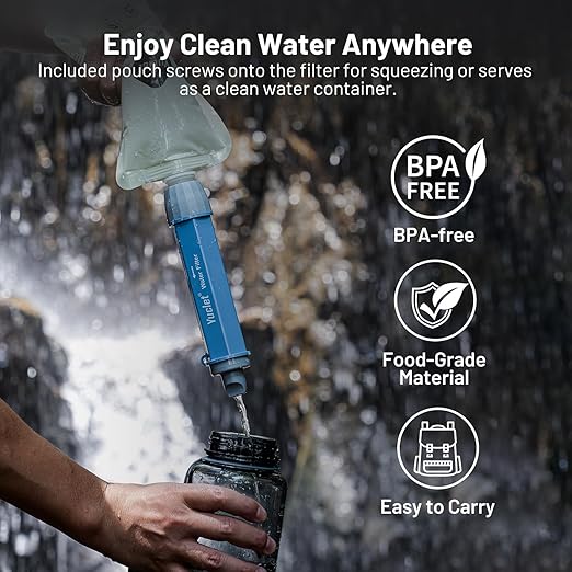 Yuclet Squeeze Water Filtration System with Four 20-Oz Squeeze Pouches and 0.1 Micron Filter Straw, Portable Water Purifier Survival for Camping, Hiking, Backpacking and Emergency Preparedness