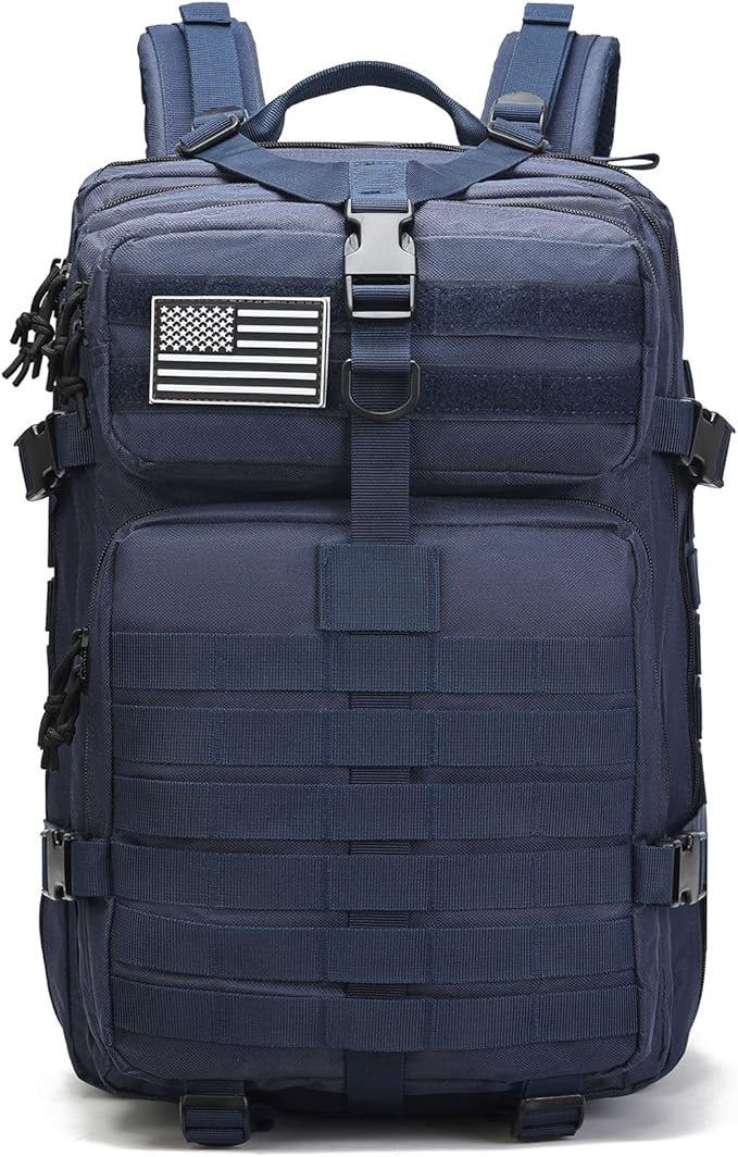 Tactical Backpack for Men, 45L Military Gym Backpacks, Large 3-Day Assault Pack Bug Out Bag MOLLE Daypack for Rucking Fishing Camping (Dark blue)