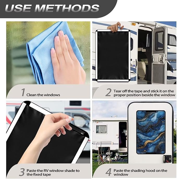 RV Door Window Shade Blue Marble RV Window Cover with UV Protection and Privacy Features for Campers, Marine Vehicles, Travel Trailers