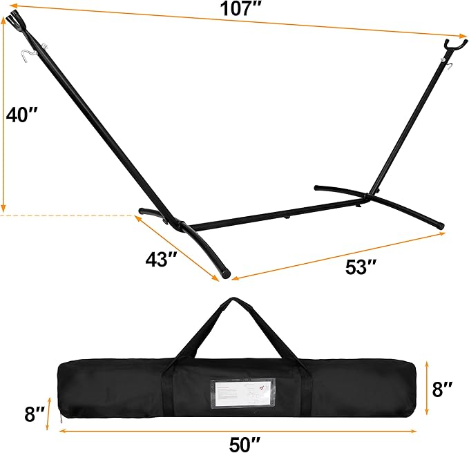 Super Deal Portable 9FT Hammock Stand, Heavy Duty 2 Person 620 LBS Capacity Steel Hammock Frame with Portable Carrying Case, Adjustable 6 Optional Hook Positions, Weather Resistant Black