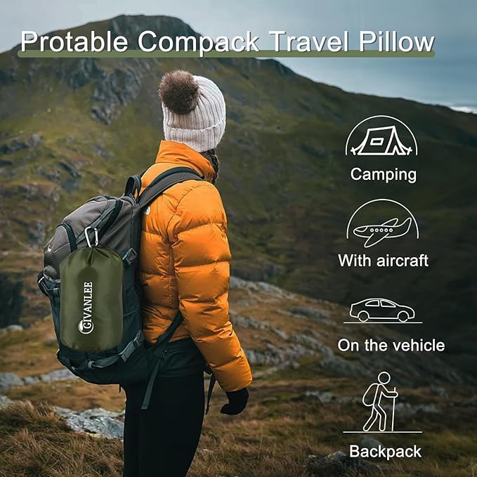 Camping Pillow for Sleeping 2 Pack,Compact Travel Pillow Filled in Shredded Memory Foam,Portable with Storage Bag,Soft Cover,Small Pillow for Camp Backpacking Hiking Gear&Accessories