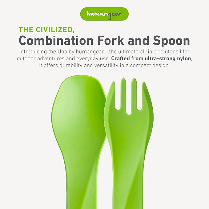 humangear GoBites Uno 3-Pack | Travel & Camping Utensils | Portable & Convertible Dining Ware | Multi-Functional Spork | Blue/Gray/Green, Uno 3-Pack