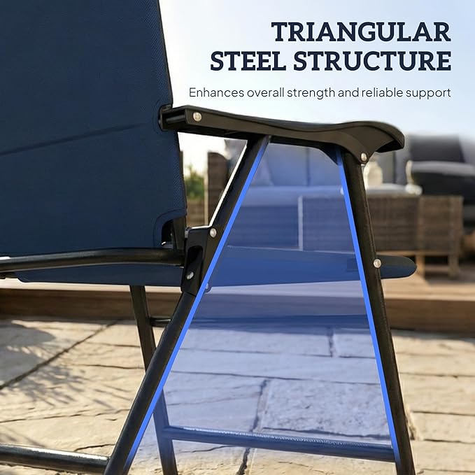 Outsunny Folding Patio Chairs Set of 2, Padded High Back Folding Lawn Chairs with Armrests, 600D Oxford Fabric, Portable Outdoor Camping Chair Set for Deck, Garden, Backyard, Dark Blue