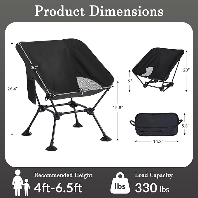 Ultralight Camping Chair,Compact Folding Chair with Anti-Sinking Large Feet and Storage Bag,Lightweight Backpack Chair for Naturehike,Travel,Beach,Hiking