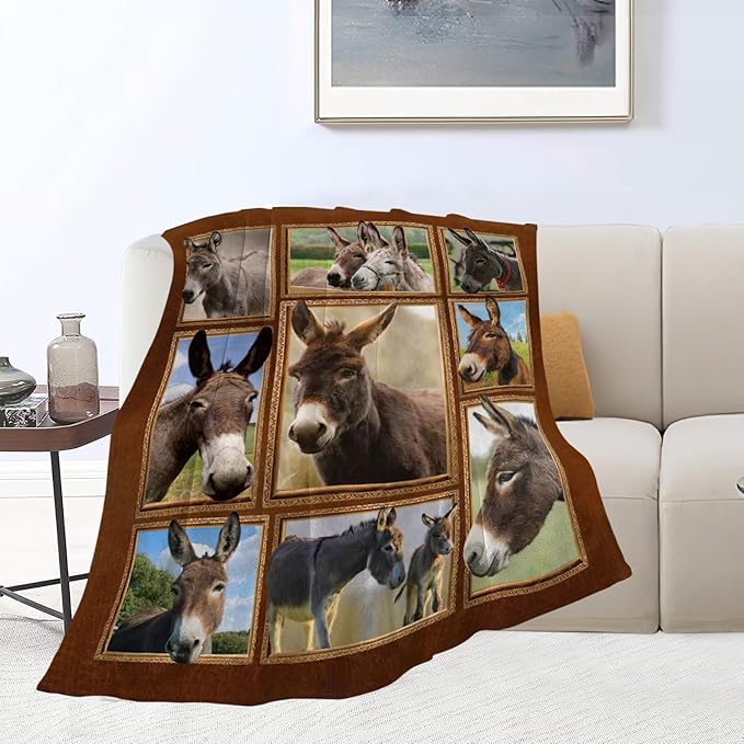 Donkey Blanket Soft Cozy Cute Donkey Flannel Fleece Throw Blanket Farm Animal Donkey Bedding Stuff Decor Warm Lightweight Plush Blanket Gifts for Lover Girls Boys Women Adults 50"x60"