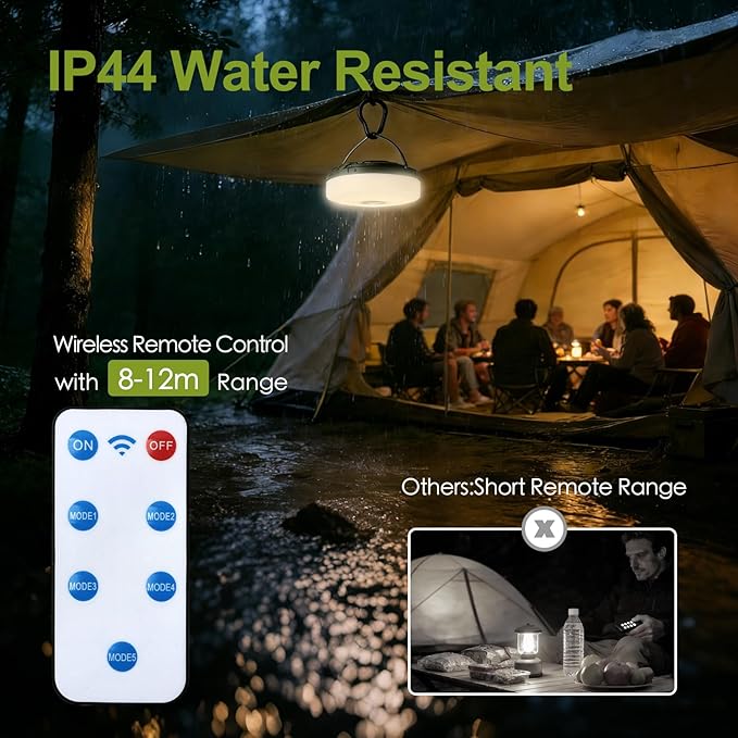 PHILORN Solar Camping String Lights, 33FT Rechargeable Tent Lantern String with 5 Lighting Modes, 4 in 1 Quick Storage Hanging Waterproof LED Lamp for Outdoor Patio Awning Garden Party
