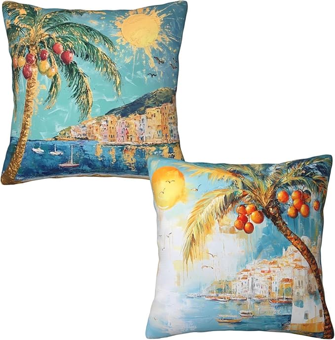 Tropical Palm Tree Art Throw Pillow Covers 18x18 inch Set of 2 Sunshine Pillow Case Cushion Cover for Home Sofa Couch Living Room Car Decor