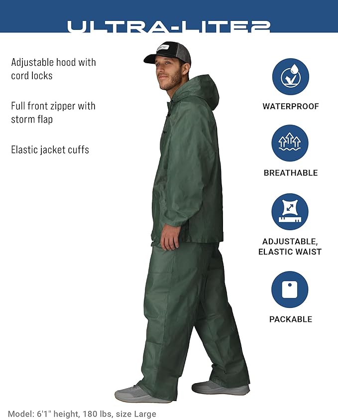 FROGG TOGGS Men's Ultra-Lite2 2-Layer Waterproof Breathable Rain Suit