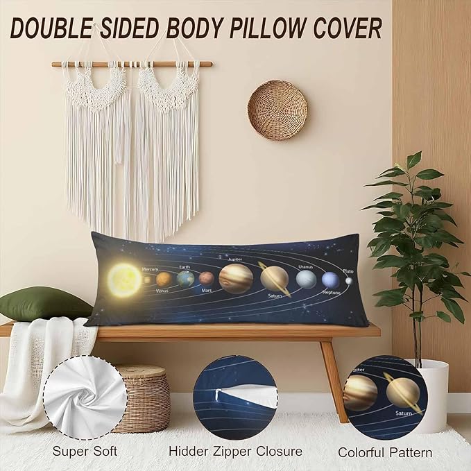 20"X54" Body Pillow Case Solar System, Galaxy Planet Outer Universe Space Side Sleeper Body Pillow Covers Long Pillowcase Protector Accent Body Cushion Cover for Couch Bed Sofa Car