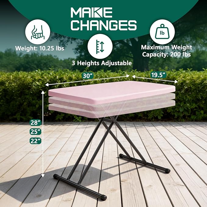 30in Folding Table, Portable Picnic Table with Adjustable Height, Foldable TV Tray Table & Laptop Desk for Small Spaces, Patio, Camping, BBQ, No Assembly Needed, Pink