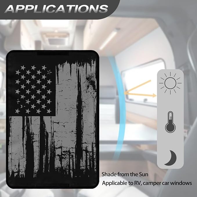 RV Door Window Shade, Grey American Flag Reflective Camper Door Window Proctive Cover Privacy Screen Window Cover for RV Trailer Camper Windows UV Protection