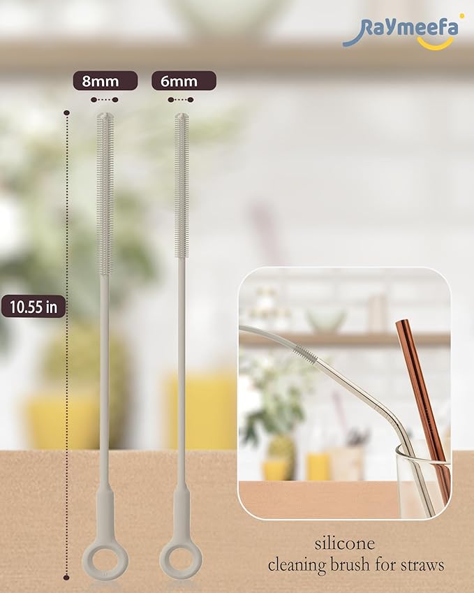Straw Cleaner Brush Set - Raymeefa Scratch-Free Detail Cleaning for Reusable Straws & Tumblers (Khaki)