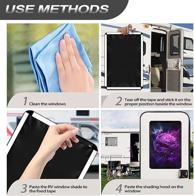 RV Door Window Shade Cover, 3D Rose Butterfly Camper Door Window Blackout Shade with Hook and Loop, Universal 17.3x26 Inches RV Trailer RV Accessories