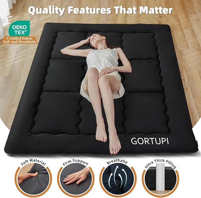 Japanese Floor Mattress,Futon Mattress 3" Black Thicken 100% High Density Comfortable Foam,Foldable Tatami Mat Sleeping Pad,Portable Floor Mattress Sleeping Pad for Adults,Twin Size 39"x 80"
