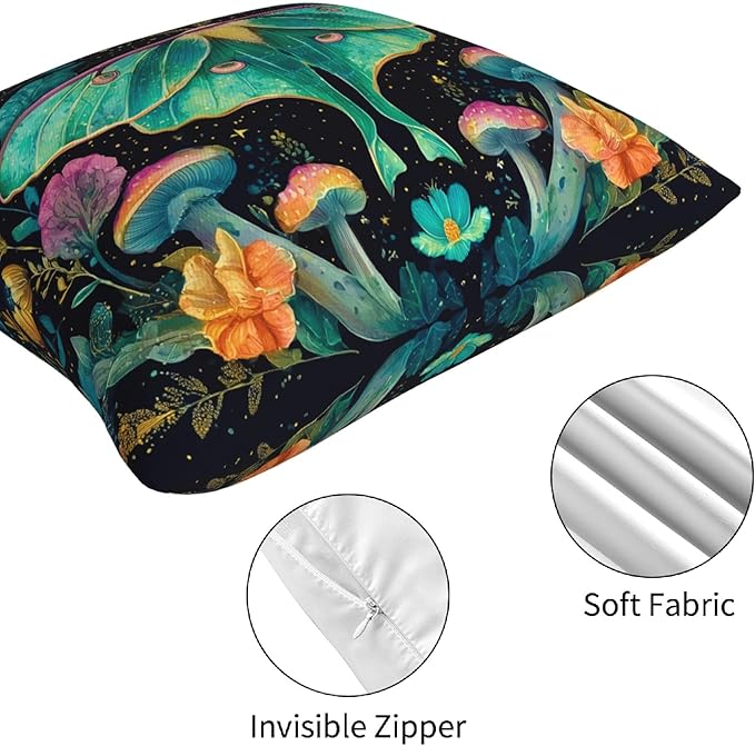 Flowers Moth Throw Pillow Covers 18 X 18 Inch Set of 4 Decorative Cushion Cover Home Decor for Sofa Chair Couch Bedroom Living Room