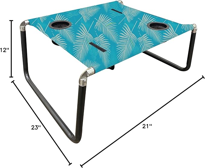 Neso Beach Table - Lightweight, Portable and Foldable Table for Beach, Camping and Outdoor Adventures - Stable Surface - with Cup Holder for Drinks and Phone Pockets - Aqua Fronds