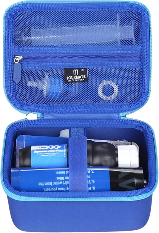Water Filter for Sawyer Products Mini Water Filtration System, Protective Carrying for Drinking Straw, Squeeze Pouch and Other Accessories（Only Box） (Blue)