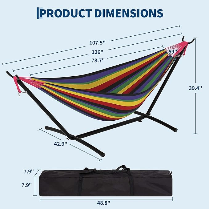 Garvee 2 Person Hammocks with Stand for Outside, Double Hammocks Portable Space Saving Heavy-Duty Steel Stand for Indoor Outdoor Patio with Carrying Bag, 450 lbs Capacity