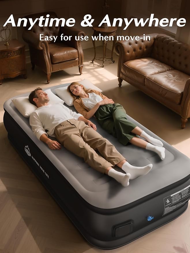 JUITOY Twin Air Mattress with Built in Pump, 18" Upgraded One-Touch Inflatable Airbed for Home, Camping Guests, Portable Blow Up Mattress, 440lbs Capacity