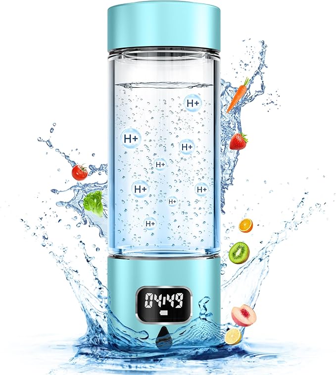340ml Portable Hydrogen Water Bottle Generator with PEM-SPE Technology, Glass Exterior & Aluminum Shell, Produces 5000 ppb Hydrogen in 10 Minutes, for Home, Gym, Office & Travel
