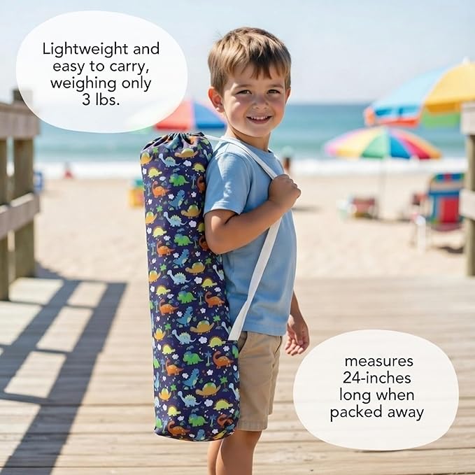 Emily Rose Playful Dinosaurs Kids Folding Camp Chair - Lightweight Portable Toddler Beach Chair Ages 2-7 with Safety Lock Cup Holder Carry Case 125 lb Capacity for Boys Girls Outdoor Adventures