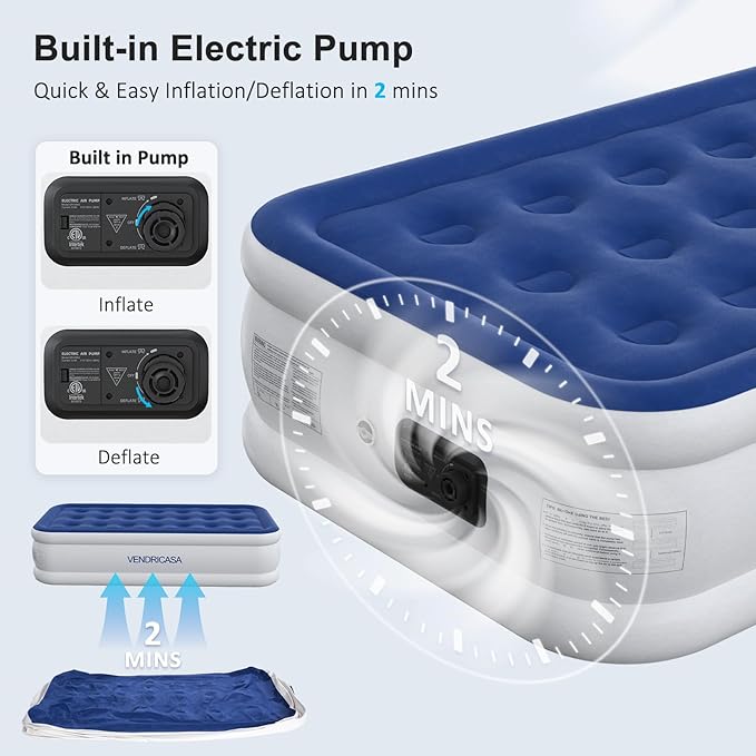 Twin Air Mattress with Built in Pump, 18" Raised Inflatable Mattress, Self Inflating Blow Up Bed, Comfort Portable Air Bed with Carry Bag for Camping, Home, Guests, Travel 550 lbs Max