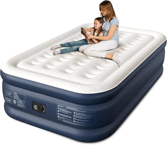 CHERIMOR Air Mattress, 18" Raised Full Size Self Inflatable Blow Up Mattress with Built in Pump, Thick Comfort Air Bed with Carry Bag for Camping, Guests & Home, 600lb Capacity Colchon Inflable
